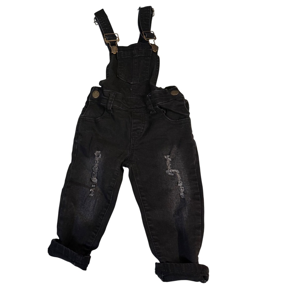 Little Bipsy Distressed Ripped Dark Black Denim Boys Overalls 18-24 months girl